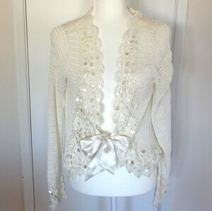 Michael Simon cream beaded mother of pearl cardigan, PS